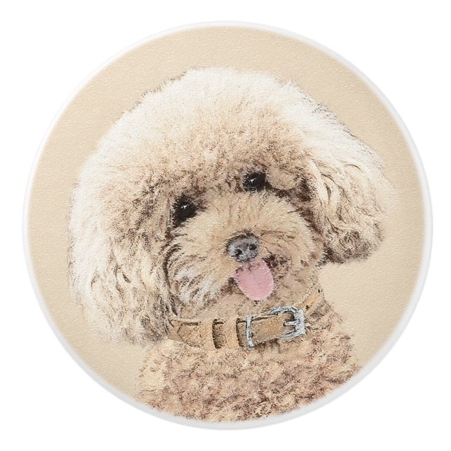 Poodle Miniature Toy Apricot Cream Brown Dog Art Ceramic Knob (Front)