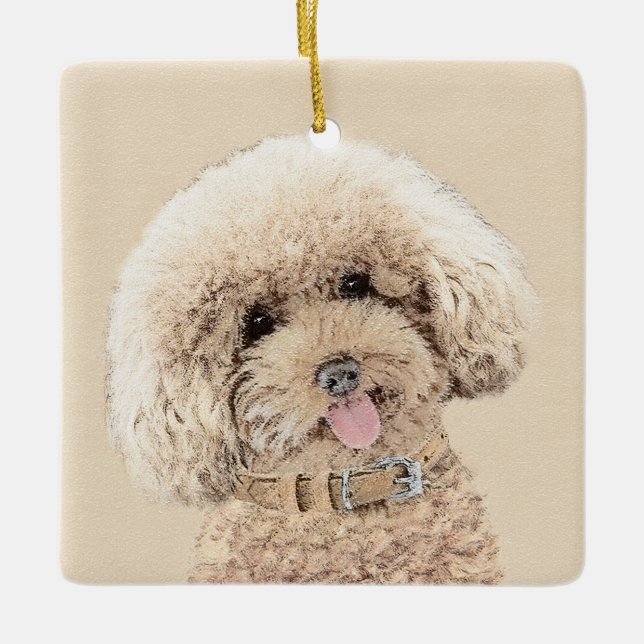 Poodle Miniature Toy Apricot Cream Brown Dog Art Ceramic Ornament (Front)
