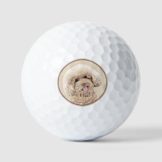 Poodle Miniature Toy Apricot Cream Brown Dog Art Golf Balls (Front)