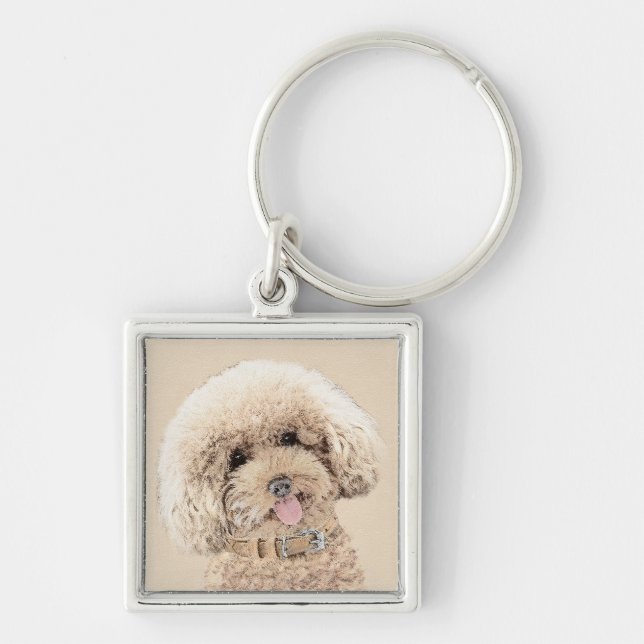 Poodle Miniature Toy Apricot Cream Brown Dog Art Keychain (Front)