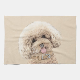 Poodle Miniature Toy Apricot Cream Brown Dog Art Kitchen Towel