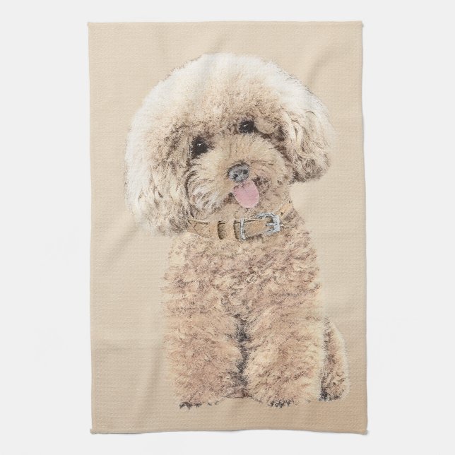 Poodle Miniature Toy Apricot Cream Brown Dog Art Kitchen Towel (Vertical)