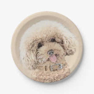 Poodle Miniature Toy Apricot Cream Brown Dog Art Paper Plate
