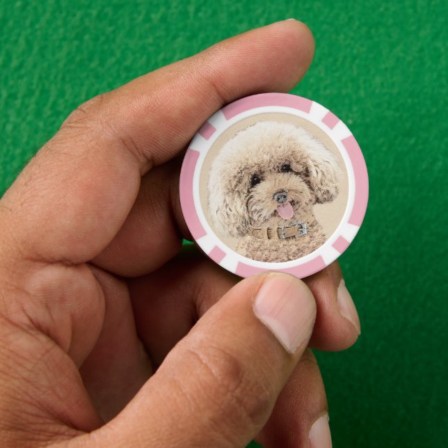 Poodle Miniature Toy Apricot Cream Brown Dog Art Poker Chips (Hand)