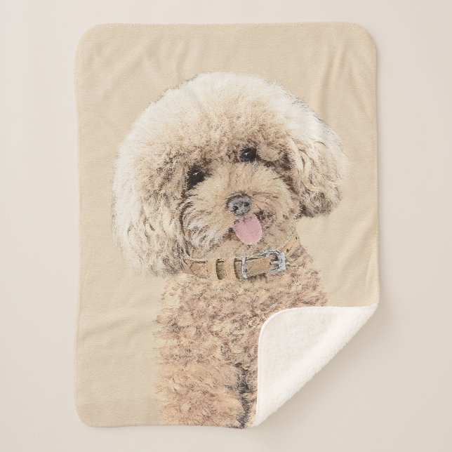 Poodle Miniature Toy Apricot Cream Brown Dog Art Sherpa Blanket (Front)