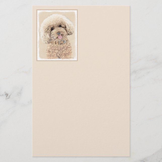 Poodle Miniature Toy Apricot Cream Brown Dog Art Stationery (Front)