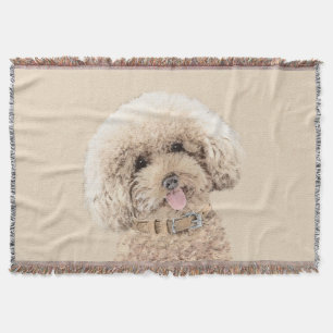 Poodle Miniature Toy Apricot Cream Brown Dog Art Throw Blanket