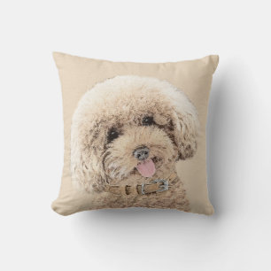 Poodle Miniature Toy Apricot Cream Brown Dog Art Throw Pillow