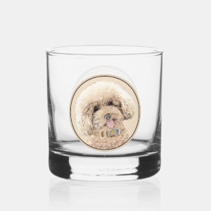 Poodle Miniature Toy Apricot Cream Brown Dog Art Whiskey Glass