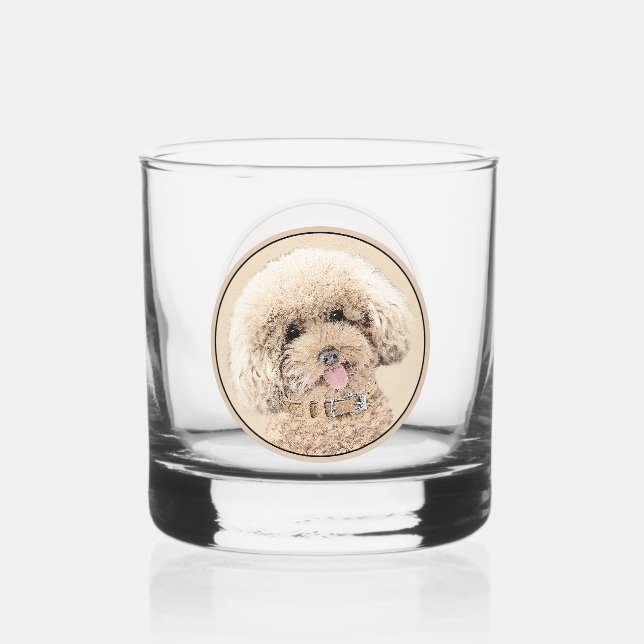 Poodle Miniature Toy Apricot Cream Brown Dog Art Whiskey Glass (Front)