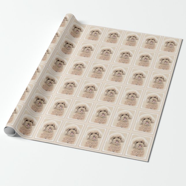 Poodle Miniature Toy Apricot Cream Brown Dog Art Wrapping Paper (Unrolled)