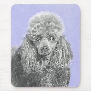 Poodle Miniature Toy Silver Gray Blue Dog Art Mouse Pad