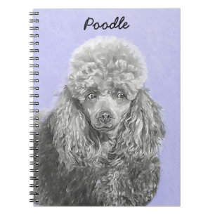 Poodle Miniature Toy Silver Gray Blue Dog Art Notebook