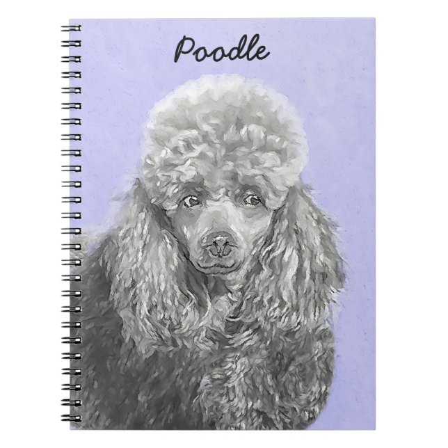 Poodle Miniature Toy Silver Gray Blue Dog Art Notebook (Front)