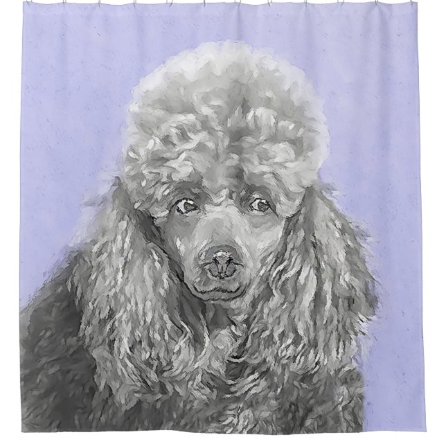 Poodle Miniature Toy Silver Grey Blue Dog Art (Front)