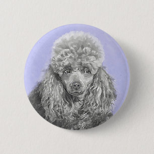 Poodle Miniature Toy Silver Grey Blue Dog Art 2 Inch Round Button