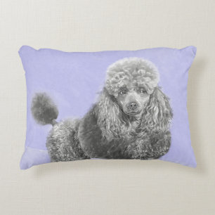 Poodle Miniature Toy Silver Grey Blue Dog Art Accent Pillow