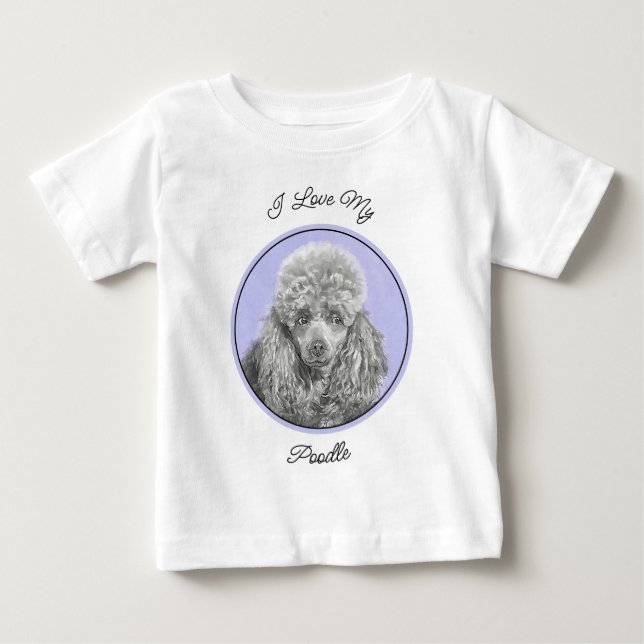 Poodle Miniature Toy Silver Grey Blue Dog Art Baby T-Shirt (Front)