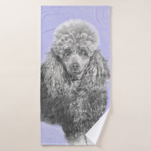 Poodle Miniature Toy Silver Grey Blue Dog Art Bath Towel Set