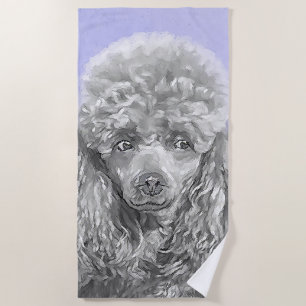 Poodle Miniature Toy Silver Grey Blue Dog Art Beach Towel