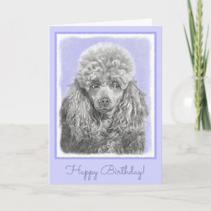 Poodle Miniature Toy Silver Grey Blue Dog Art Card