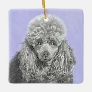 Poodle Miniature Toy Silver Grey Blue Dog Art Ceramic Ornament