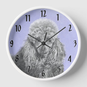 Poodle Miniature Toy Silver Grey Blue Dog Art Clock