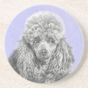 Poodle Miniature Toy Silver Grey Blue Dog Art Coaster