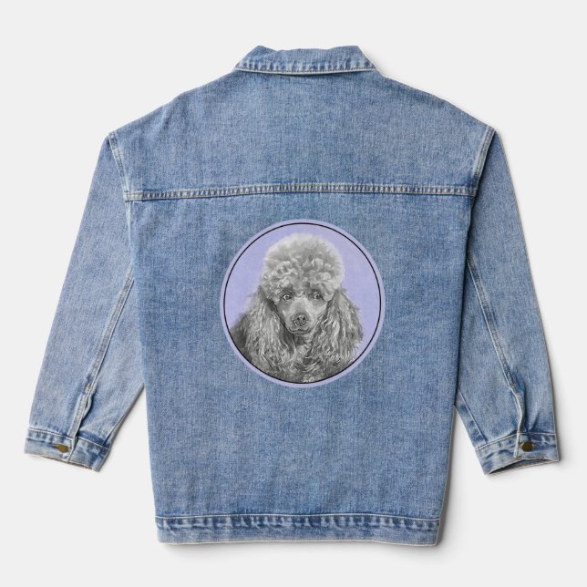 Poodle Miniature Toy Silver Grey Blue Dog Art Denim Jacket (Back)