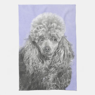 Poodle Miniature Toy Silver Grey Blue Dog Art Kitchen Towel