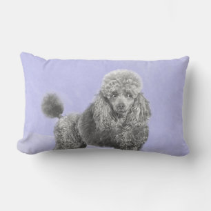 Poodle Miniature Toy Silver Grey Blue Dog Art Lumbar Pillow