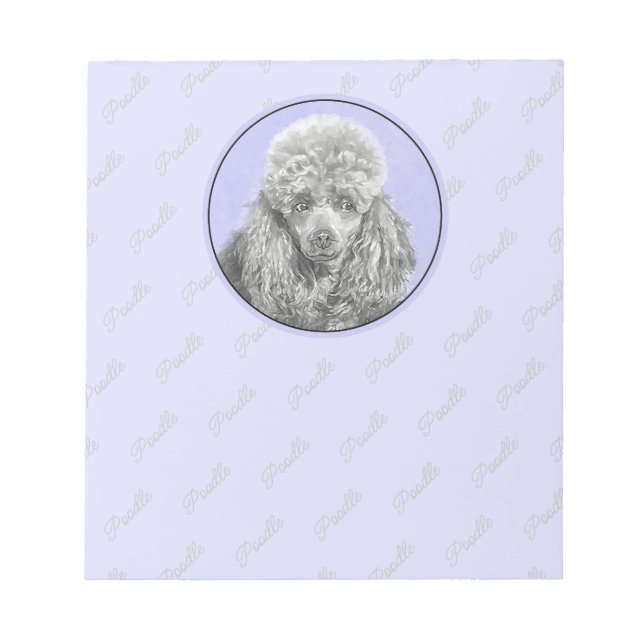 Poodle Miniature Toy Silver Grey Blue Dog Art Notepad (Front)