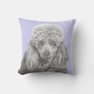Poodle Miniature Toy Silver Grey Blue Dog Art Outdoor Pillow