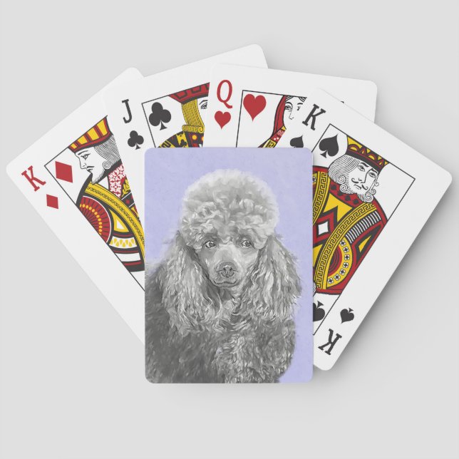 Poodle Miniature Toy Silver Grey Blue Dog Art Playing Cards (Back)