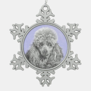 Poodle Miniature Toy Silver Grey Blue Dog Art Snowflake Pewter Christmas Ornament