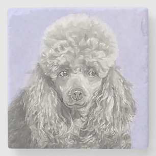 Poodle Miniature Toy Silver Grey Blue Dog Art Stone Coaster