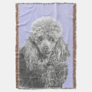 Poodle Miniature Toy Silver Grey Blue Dog Art Throw Blanket