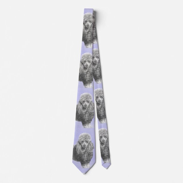 Poodle Miniature Toy Silver Grey Blue Dog Art Tie (Front)