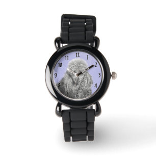 Poodle Miniature Toy Silver Grey Blue Dog Art Watch