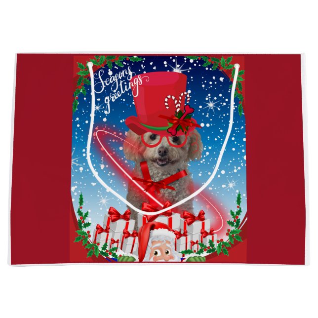 Poodle Noël Joyeuses Fêtes Cadeau Sac (Devant)