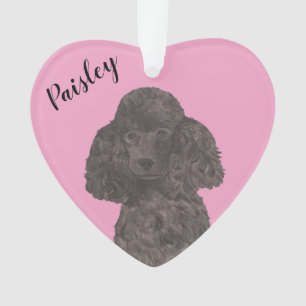 Poodle noir de coeur rose personnalisé
