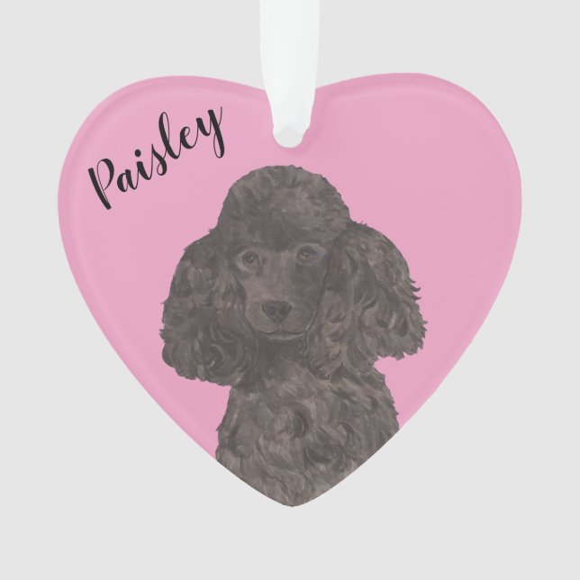Poodle noir de coeur rose personnalisé (devant)