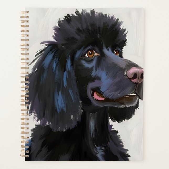 Poodle noir | Peinture d'animal de compagnie à l'a (Devant)