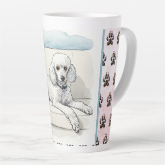 Poodle on a Couch and Dog Print Background Latte Mug
