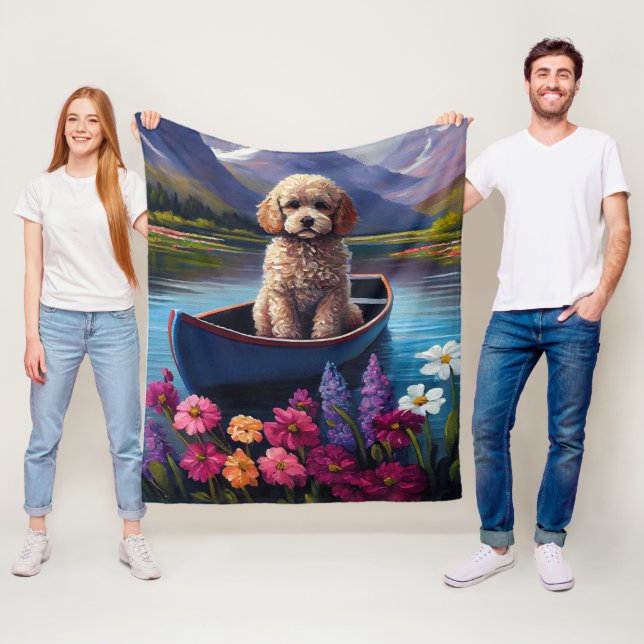 Poodle on a Paddle: A Scenic Adventure Fleece Blanket (In Situ)
