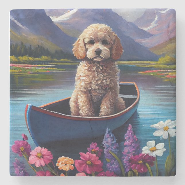 Poodle on a Paddle: A Scenic Adventure Stone Coaster (Front)