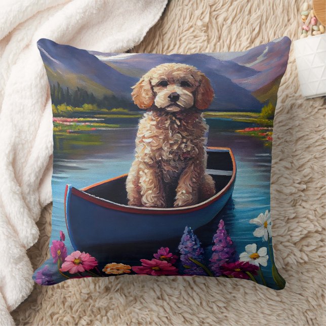 Poodle on a Paddle: A Scenic Adventure Throw Pillow (Blanket)