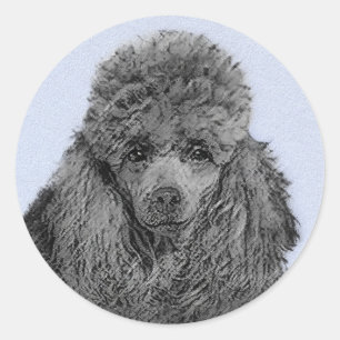 Poodle Painting Miniature Toy Black Original Art Classic Round Sticker