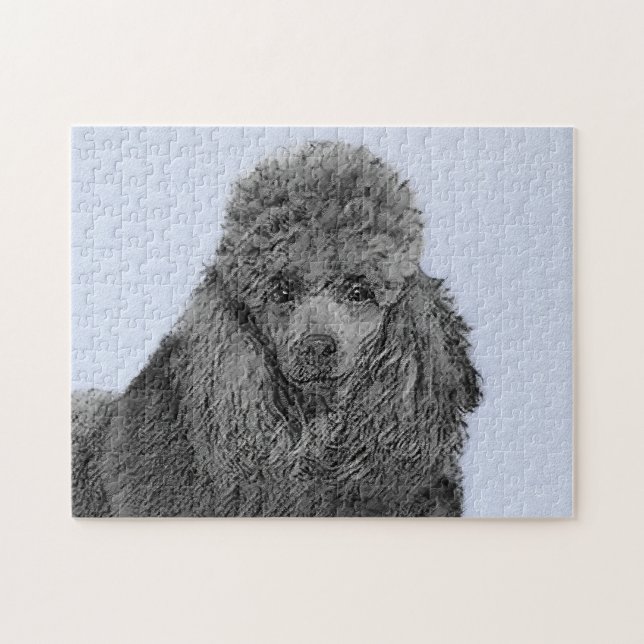 Poodle Painting Miniature Toy Black Original Art Jigsaw Puzzle (Horizontal)