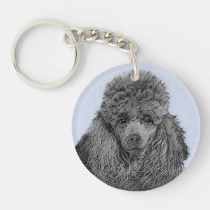 Poodle Painting Miniature Toy Black Original Art Keychain
